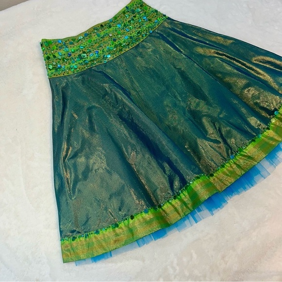 Basil & Maude Iridescent Green Blue Sequin Mermaid Beaded Skirt Sz 2 A Line - Picture 7 of 16